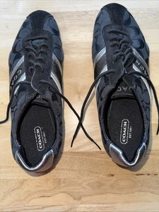 Coach Jayme Damen Sneaker 8 M Schwarz Silber Logo Canvas Wildleder - Bild 1 von 14