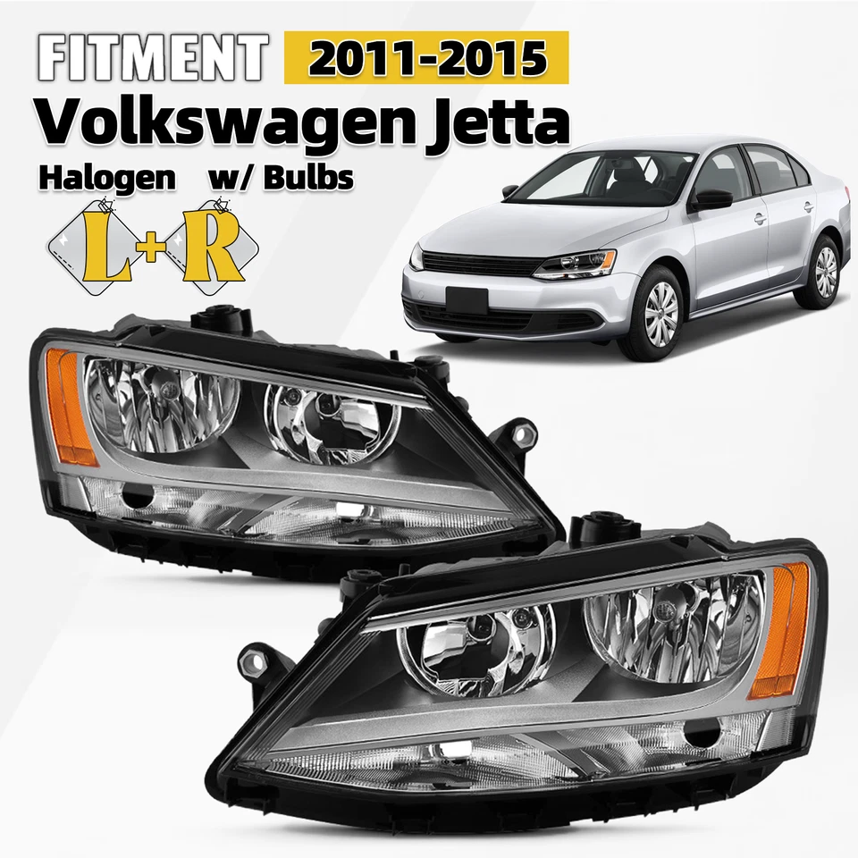 Halogen Headlight For 2011-2015 Volkswagen Jetta with Bulbs Left+Right Pair Foto 1 de 4