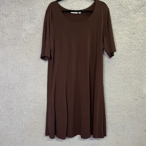 Susan Graver Dress XL Brown Knee Length Liquid Knit Scoop Neck Poly Stretch - Picture 1 of 19