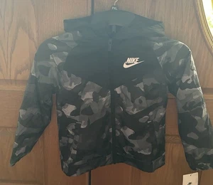 Nike Black Camo Hoody Zip Front Fleece Lined  Jacket Boys Size 5 NWT - Picture 1 of 8