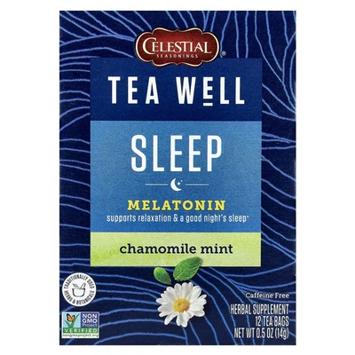 Tea Well, Sleep, manzanilla menta, sin cafeína, 12 bolsitas de té, 0,5 oz (14 g) Foto 1 de 3