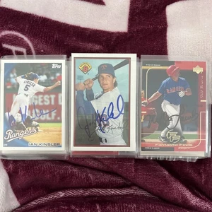 3 Signed Texas Rangers Cards Ian Kinsler/Jeff Kunkel/Mike Lamb - Picture 1 of 8