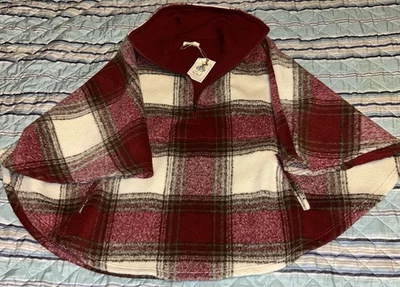 EASEL Los Angeles Women Size Small Red Plaid Poncho Cape Pockets NWT - Image 1 of 4