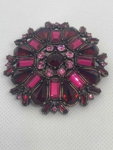 Vintage Statement Brooch – Ruby Red & Hot Pink Glass Rhinestones - Picture 1 of 4