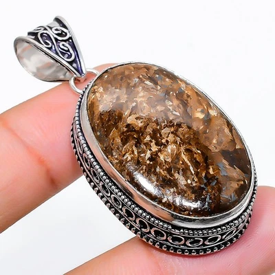 Pendente In Argento Sterling 925 Fatto A Mano In Bronzite 2.05" - Immagine 1 di 4
