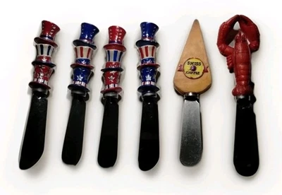 Juego de 6 Esparcidores de Queso Langosta Tío Sam 4 de Julio BOSTON WAREHOUSE De Colección Foto 1 de 4