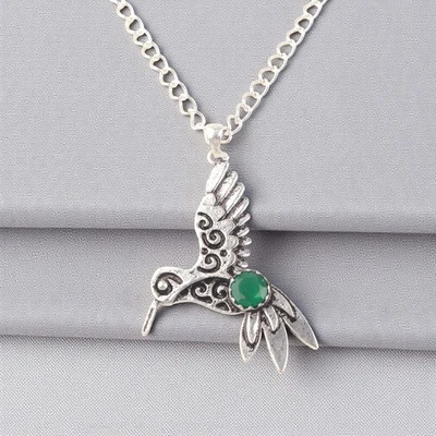 Colgante oxidado de joyería de diseñador de plata de ley 925 con piedras preciosas de ónix verde de 1,8" Foto 1 de 4