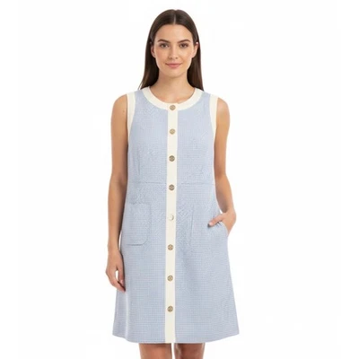 Nuevo con etiquetas Vestido Tommy Hilfiger Para Mujer Sin Mangas Pata de Gallo Botón Delantero Talla 14 Foto 1 de 4