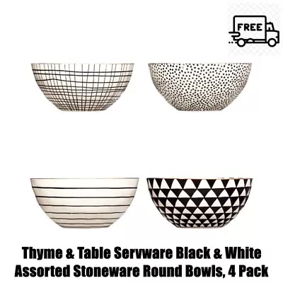Thyme & Table Servware Black & White Assorted Stoneware Round Bowls, 4 Pack - Image 1 of 4