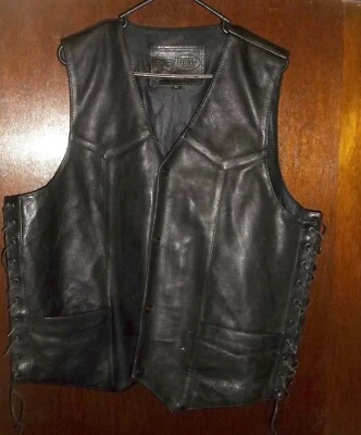 FIRST Leather Motorcycle Racing Vest Black leather biker Vest XL - Image 1 of 4