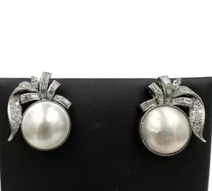 ORECCHINI PERLA MABÈ ORO BIANCO 14K DIAMANTI NATURALI 0,95ct VINTAGE '60 ITALIA - Foto 1 di 14