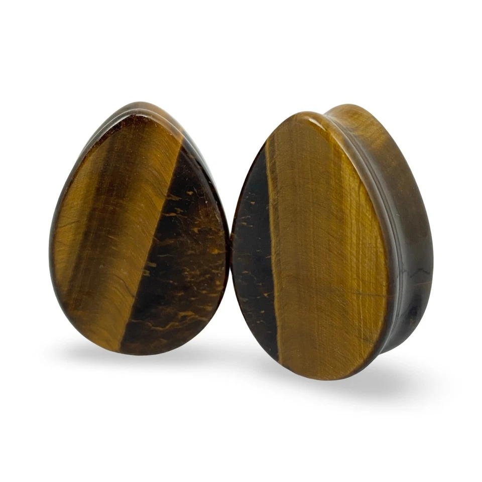 Par de tapones para lágrimas de piedra de ojo de tigre juego medidores de oído ELIGE EL TAMAÑO Foto 1 de 4