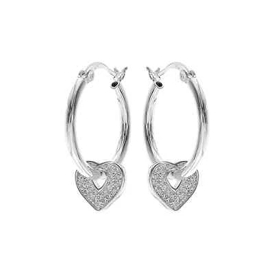 15mm Stile Creolo Cuore Orecchini a Cerchio Argento Sterling 925 Nuovo Scatola - Immagine 1 di 3