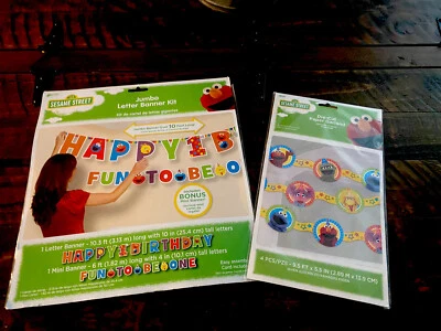 Suministros de primer cumpleaños de Plaza Sésamo Banner Jumbo y guirnalda troquelada Foto 1 de 4