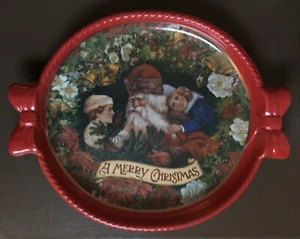 Vintage 16 in. Oval Christmas Bow Serving Tray old time scene St. Nick Plastic - Picture 1 of 4