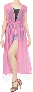 LA LEELA Women's Maxi Casual Kimono Cardigan Beach Cover Up US 14-16W Pink_B799 - Picture 1 of 3