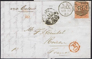 1873 4d Vermilion Pl 9 PD Hull to France lettersheet Cat. £150.00 - Picture 1 of 2