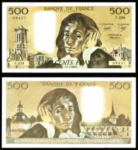 Currency 1985 France 500 Francs Banknote Mathematician Blaise Pascal P156e XF+++ - Picture 1 of 3