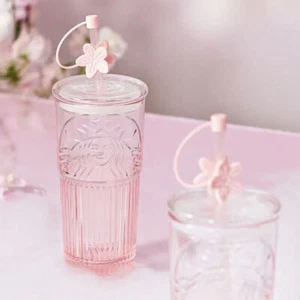 Authentic Starbucks China Peach Blossom Topper Pink BLUE Siren 19oz Glass Cup US - Picture 1 of 22