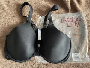 LEADING LADY Brigitte Racerback Front Close U/W Bra 5415 Size 36D Black New - Picture 1 of 4