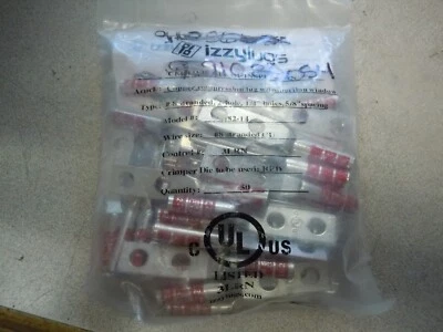 50pc #8 stranded 2 hole 1/4” hole, 5/8 space long barrel copper compression lugs - Image 1 of 2