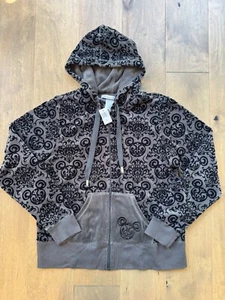 Disney Parks Velvet Velour Mickey Full Zip Gray Black Hoodie Women’s Size XL NWT - Picture 1 of 17