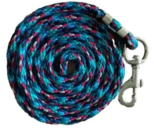 Horse Nylon poly round Lead Rope 86 inches with brass Swivel Snap-tea/ble/red/gr - Picture 1 of 2