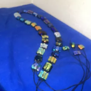 Beautiful Belt Art Glass 36”Long Iridescent Squares With 12” Ties- Estate Find - Picture 1 of 7