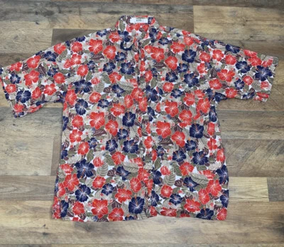 Bench Short Sleeve Aloha Shirt Size M Hawaii Hawaiian Floral Hibiscus Red, Blue - Image 1 of 4
