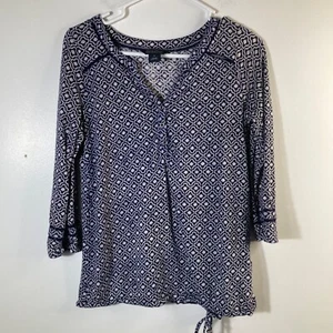Cravatta donna Lucky Brand scollo a V orlo elastico top blu bianco fantasia S - Foto 1 di 7