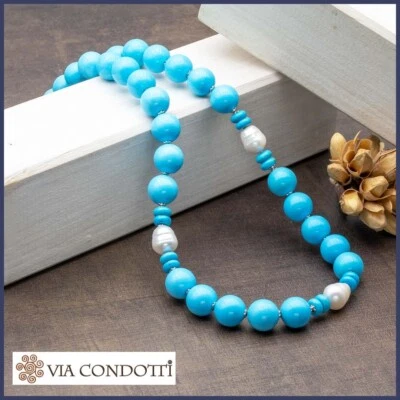 Collana Turchese Howlite e Perle Barocche pietre dure e Argento lunghezza media - Immagine 1 di 4