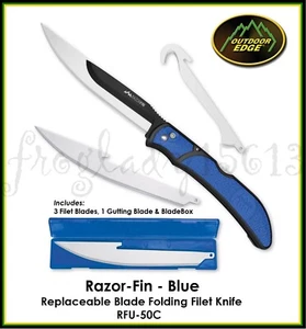 OUTDOOR EDGE Razor-Fin Blue Replaceable Blade Folding Filet Knife 2 Blade Style - Picture 1 of 3