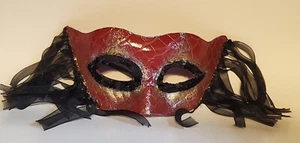 Handmade Red Leather And Silk Cosplay Costume Mask Venetian Style - Picture 1 of 15