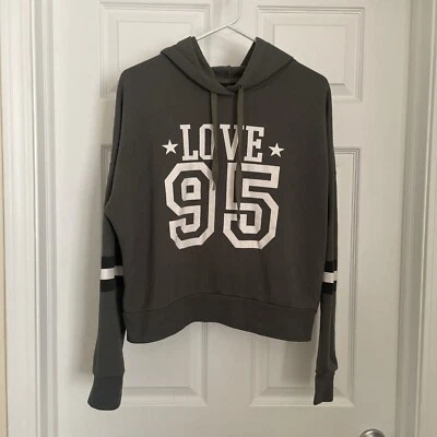 Mujer Rue 21 Verde Ejército y Blanco Pullover Sudadera con Capucha Peso Ligero Grande  Foto 1 de 3