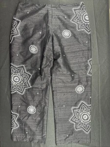 Lillie Rubin Women’s Pants 10 VTG Silk Beaded Paisley Black Silver Flat Front - Picture 1 of 10