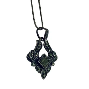 Vintage Halskette mit Anhänger Sterlingsilber 925 Art Deco Stil 18 cm - Bild 1 von 6