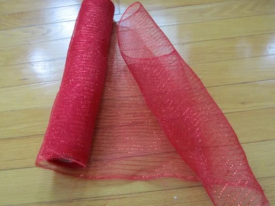 Christmas Wrap Decor Net FABRIC Wrapping Red sparkle stripe  20" W x  9+ Yards - Image 1 of 4