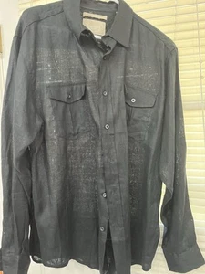 Bruno Men's 100% Linen Long Sleeve Button Down Front Pockets Black Large Shirt - Picture 1 of 6