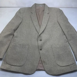 Vtg BARRAGE Men's Blazer Coat Wool Linen Beige Tweed Elbow Patches Size 46R - Picture 1 of 24