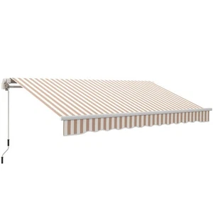 12' x 10' Outdoor Manual Retractable Awning Window Sunshade Shelter Beige - Picture 1 of 11