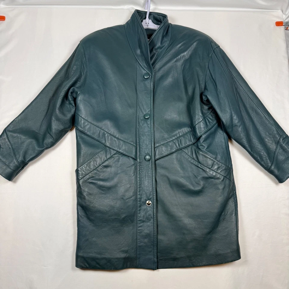 VTG Tibor Womens Teal Genuine Leather Snap Button Long Jacket Thermolite READ - Image 1 of 4