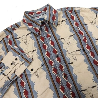 Camisa Wrangler Para Hombres M Brushpopper Checotah Western Azteca Longhorn Perla A Presión De Colección Foto 1 de 4