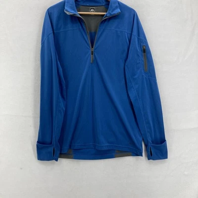 Pullover REI Para Hombre Grande Azul Cuarto Cremallera Rendimiento Agujeros para el Pulgar Manga Bolsillo Foto 1 de 4