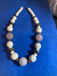 Vintage Dauplaise Beaded Necklace Pink Beads And White 16” B151 - Picture 1 of 3