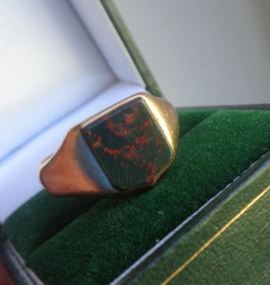 Gold Bloodstone Signet Ring 9ct Rose gold hm 1900 Chester Victorian size S - Image 1 of 4