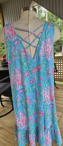 LILLY PULITZER KRISTEN FLOUNCE DRESS AMAlFI BLUE BEST FISHES #004080 | SZ: XL - Picture 1 of 17