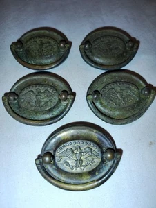 Lot Of 5 Vintage 13 Star Eagle Patriotic Drop Bail Drawer Pull - Picture 1 of 10