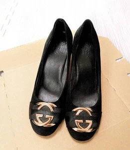 GUCCI Pumps Heel Interlocking Velour Black EU37/US7 61548c - Picture 1 of 24
