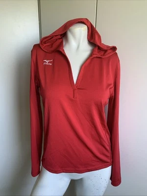 Camiseta Performance Mizuno Talla Pequeña Roja Cuello en V Manga Larga Con Capucha Foto 1 de 4