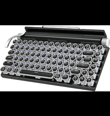 Retro Typewriter Mechanical Keyboard, Wireless Bluetooth 5.0 LED Backlit Blue Sw - Image 1 of 4